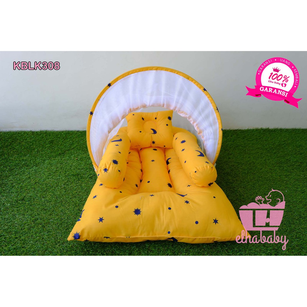 Elhababy Kasur Bayi Lipat Kelambu / Set Tempat Tidur Bayi / Kado Bayi Baru Lahir / MOTIF COWOK