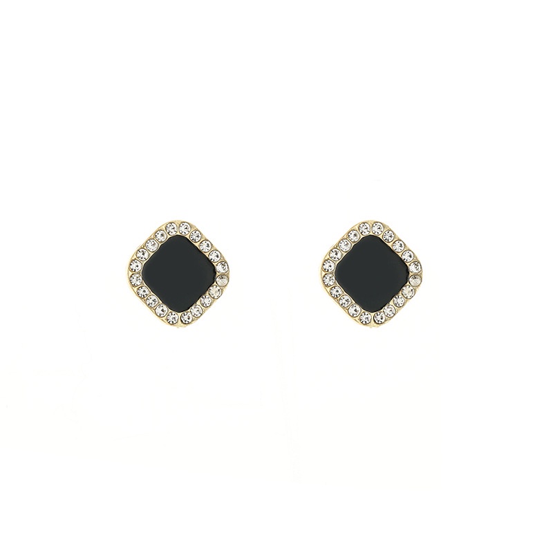 Anting Stud 925 Silver Bentuk Persegi Geometris Aksen Berlian