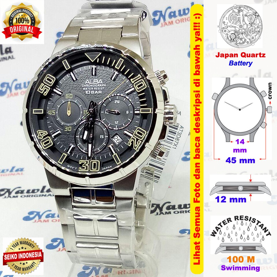 Alba Quartz AT3D87X1 Chronograph Grey Dial - Jam Tangan Pria AT3D87