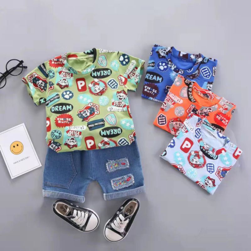 Setelan Anak Import Kaos Fullprint 1-5 Tahun Setelan Anak Laki laki Kaos dan Celana Jeans