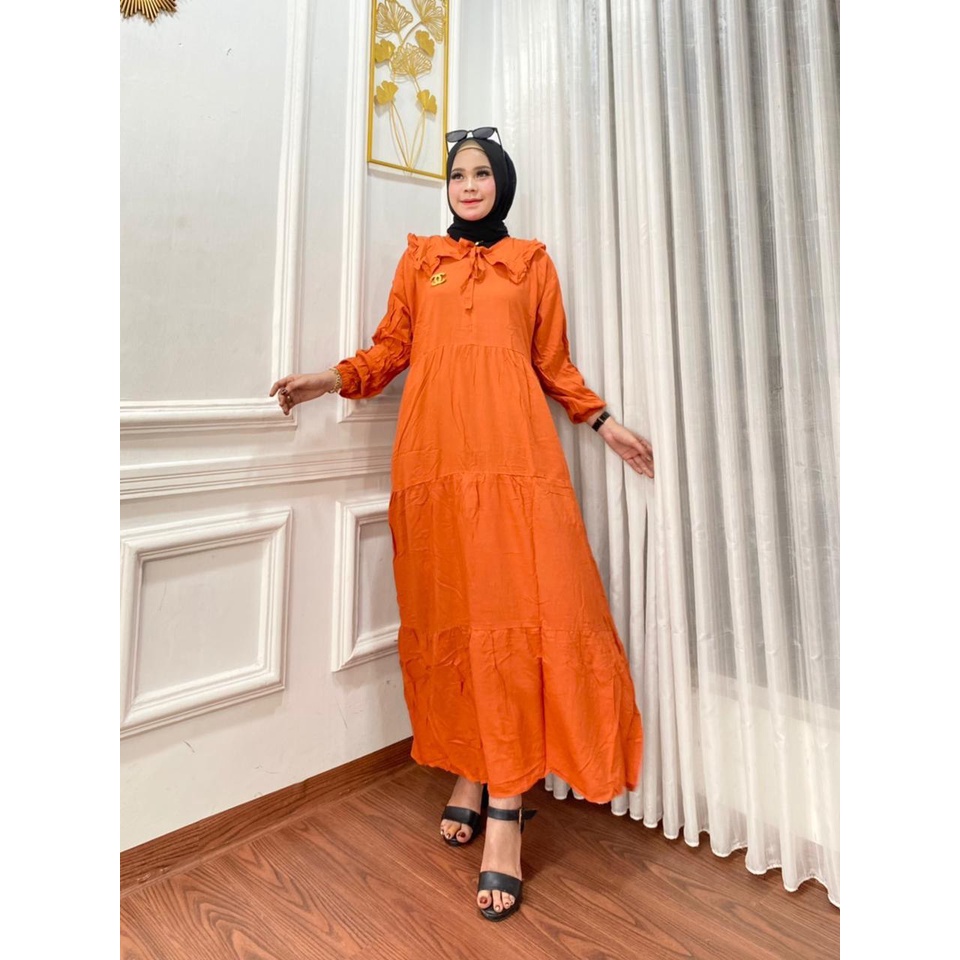 Gamis Susun Jumbo Polos Rayon Premium Dress Wanita Susun Lengan Panjang Baju Wanita Busui Kekinian LD 120 cm Bonus Bros