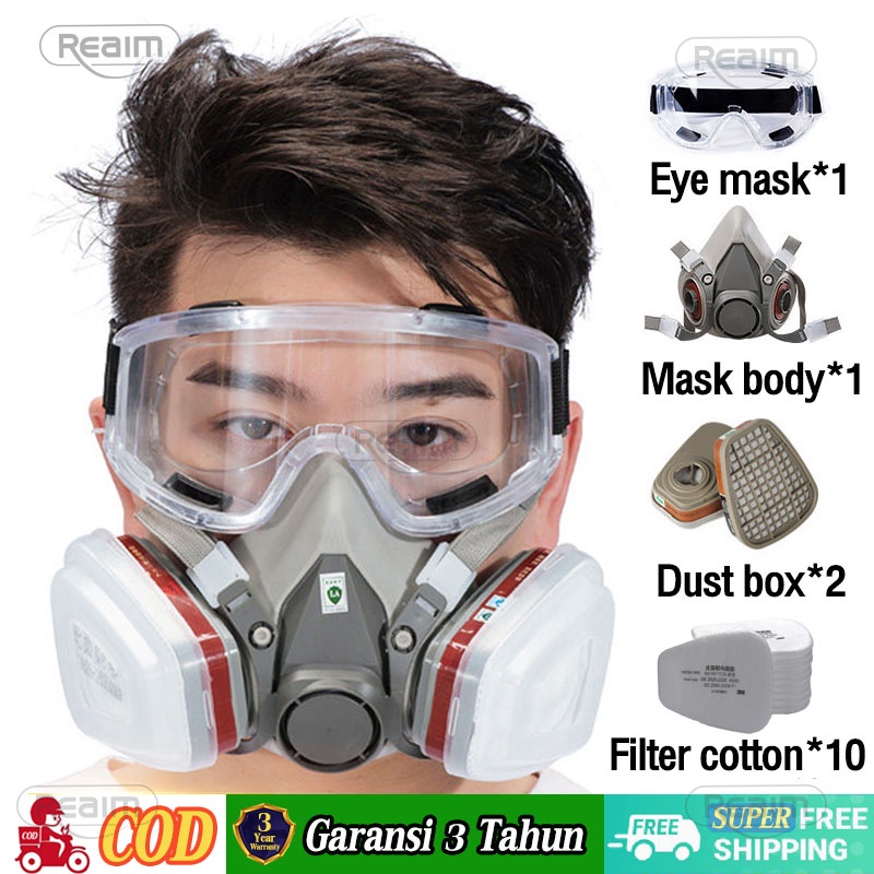 Reaim Masker Gas Respirator /Masker Anti Virus / Masker Industri Anti Polusi / Masker Gas 6200 GRAY Masker polusi anti debu dust PM 2.5