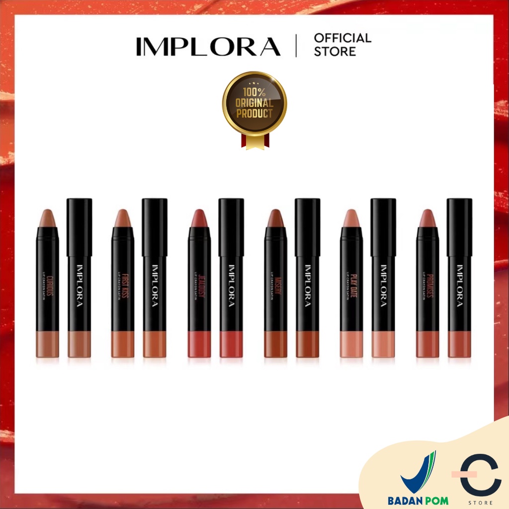 [BPOM &amp; ORI] IMPLORA Lip Crayon Satin 6 varian warna | Lipstick | Lip Cream | Lipcream | Lipcrayon