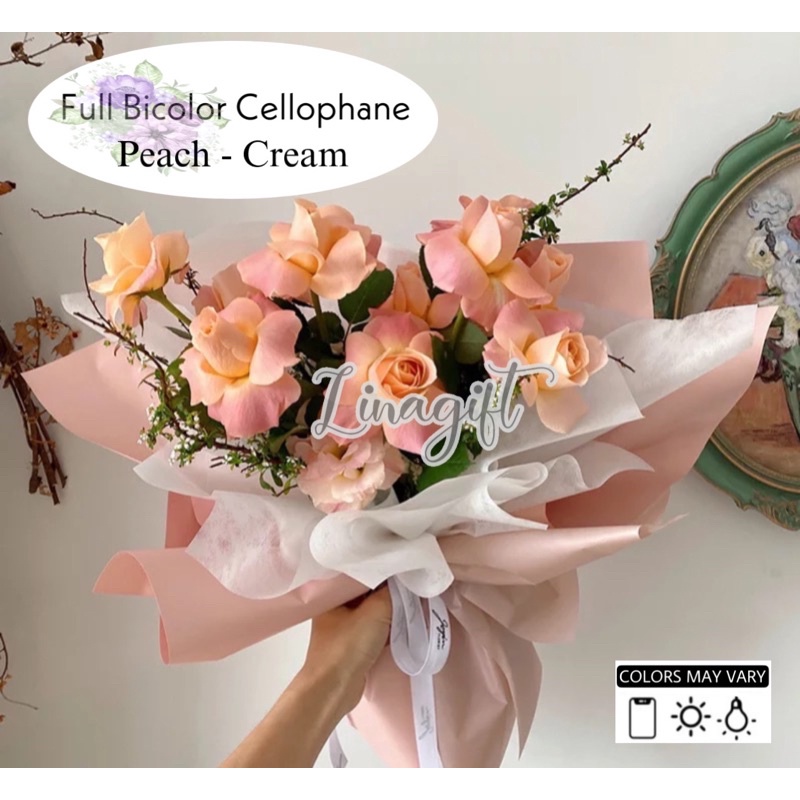 ( 5 Lembar ) FULL BICOLOR - FLOWER WRAPPING PAPER KOREAN CELLOPHANE PLASTIC / DOUBLE COLOR KERTAS BUNGA / BUKET / KARANGAN / FLORIST