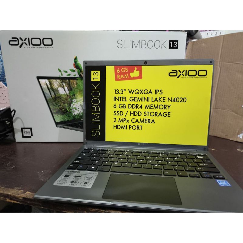 Axioo slimbook 13 s1 ram 6gb SSD 256GB prosesor N4020 baru garansi resmi 1 tahun