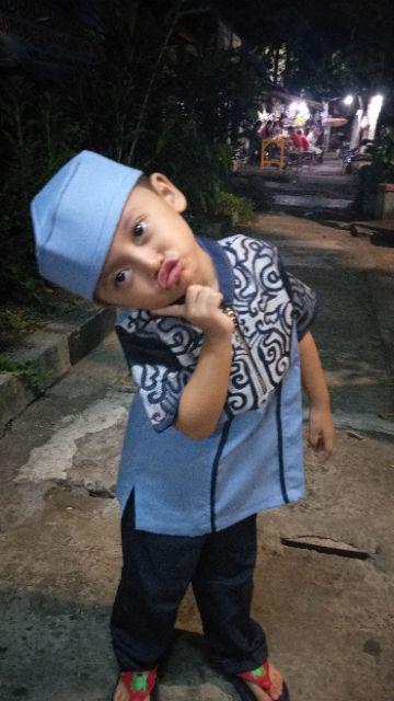 Koko Couple Ayah Anak Navy Biru Muda Batik