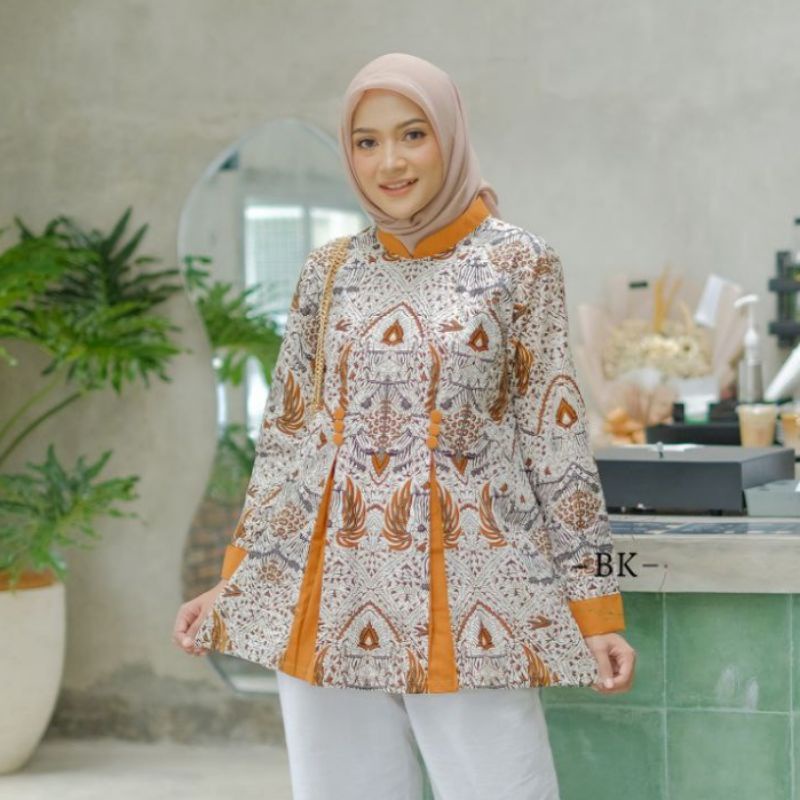 Batik wanita ASJ SA HRB026 Kenongo Kemeja Tosca Pendek-Mataram Knz