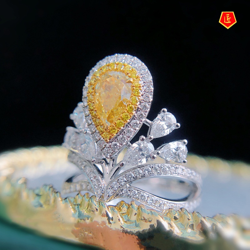 [Ready Stock]Luxury Elegant Crown Yellow Diamond Ring