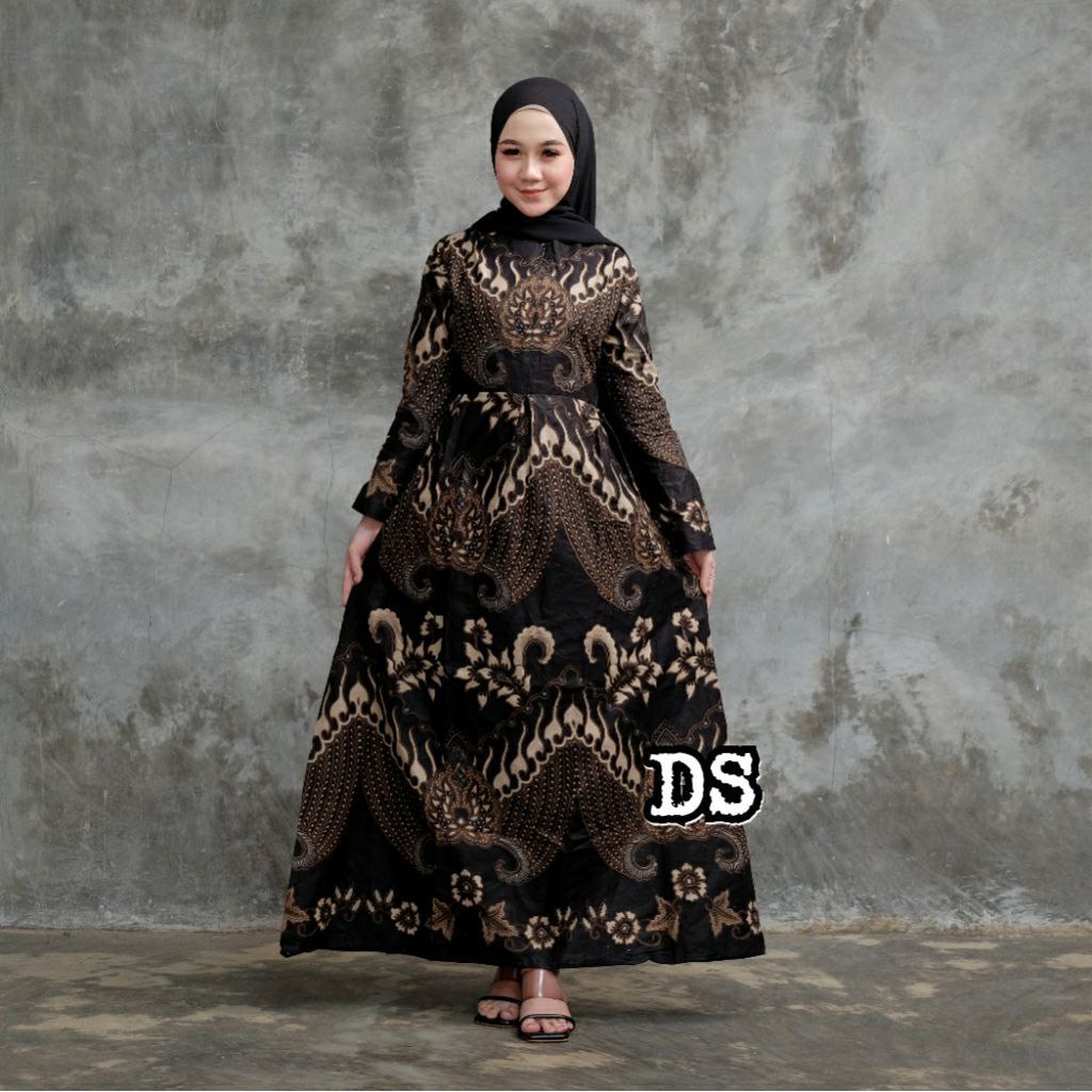 Gamis modern motif batik warna hitam