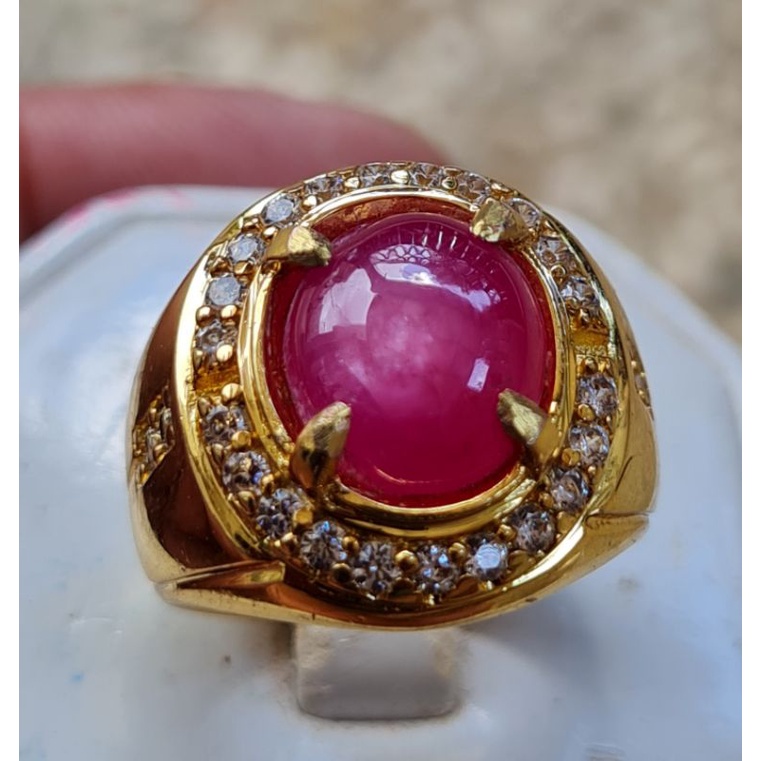 D589 cincin rubi ruby star corundum asli ori ring alpaka no 15.5 atau 7 murah