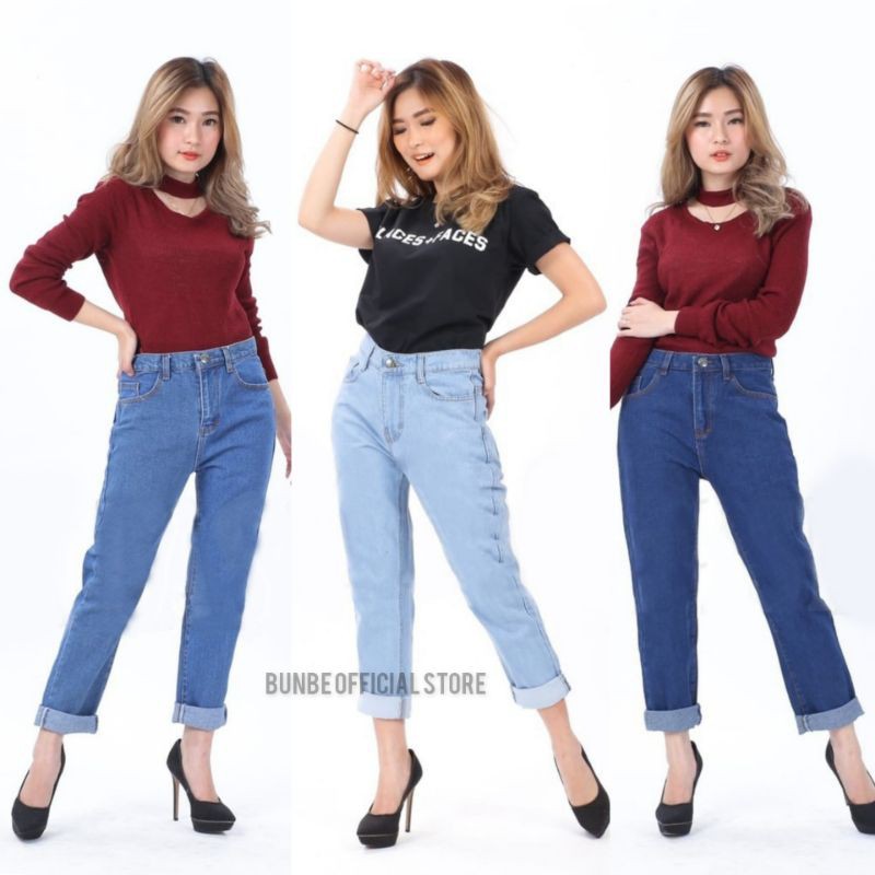 Bunbe celana plain boyfriend - fashion celana jeans wanita / bf polos