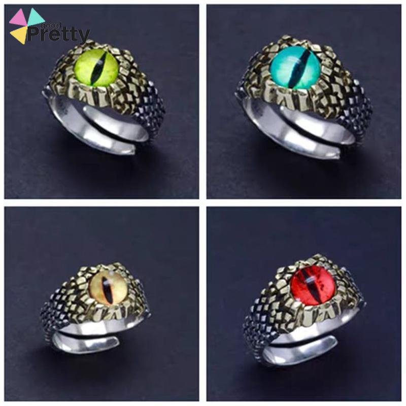 Cincin Pria keren Desain cincin adjustable Mata Merah Bahan Metal Gaya Retro Punk Rock cincin batu akik Untuk Pesta Motor - PD