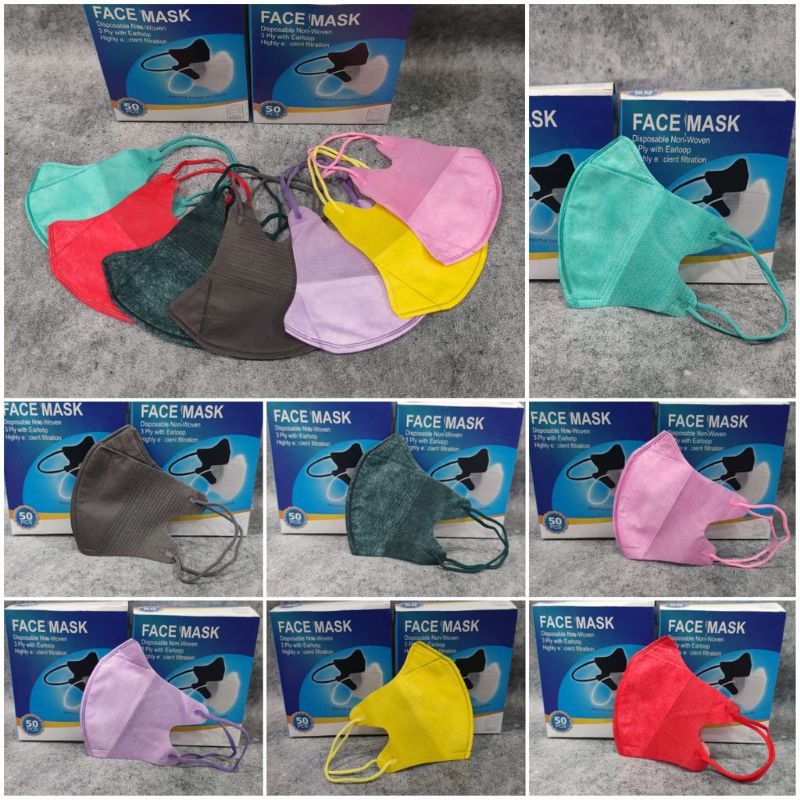 PER BOX 50PC - MASKER DUCKBILL WARNA & MIX GARIS FACE MASK BOX BIRU - MIRIP SENSI