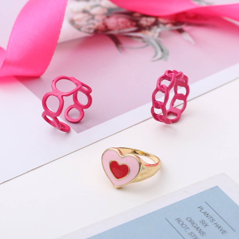 3pcs / set Cincin Model Terbuka Desain Hati hollow Gaya retro Untuk Wanita