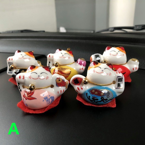 Kucing Maneki Neko Chibi MINI 5 in 1 Bahan KACA Boneka Miniatur Pajangan Mobil