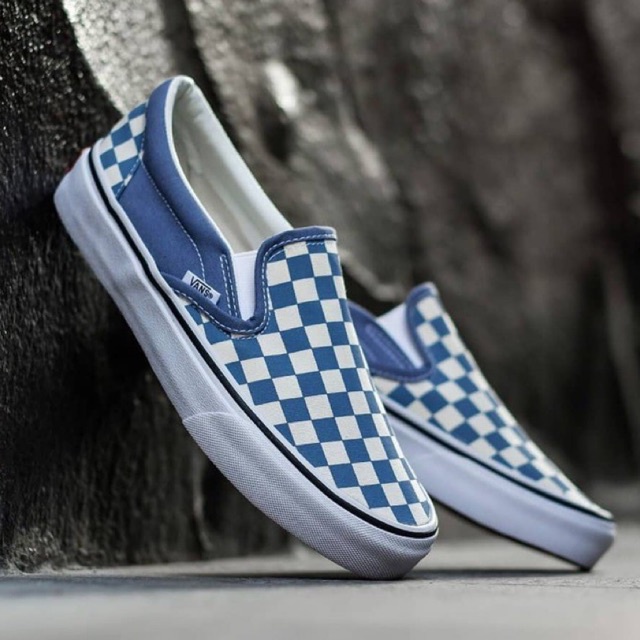 VANS SLIP-ON CHECKERBOARD BLUE MIRAGE CLASSIC ORIGINAL 100% ( Global )