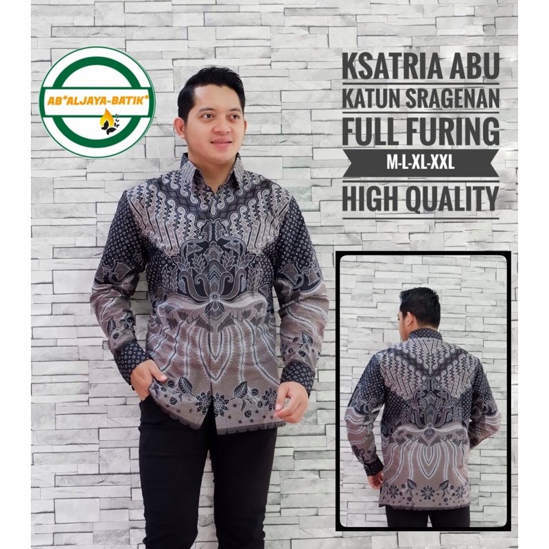 BATIK PRIA LENGAN PANJANG/PENDEK WARNA ABU FULL FURING KATUN HALUS SRAGENAN BATIK WARNA ABU TERBARU