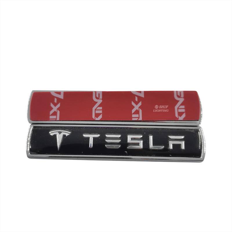2pcs Stiker Emblem Logo Tesla Bahan Metal Untuk Fender Samping Mobil Tesla