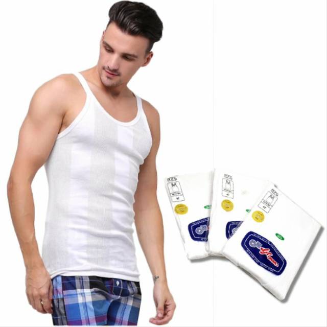 Kaos Dalam Singlet GTman gtman Salur Putih Model Classic 302B / kaosdalam pria / bisa cod /