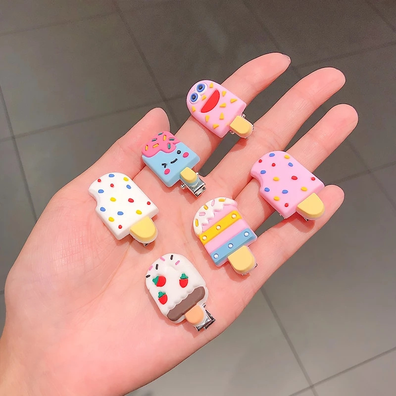 [10 Pcs/Set Korean Children's Cartoon Hair Clips  ] [  Soft Ceramic Children's Hairgrips  ] [Simple Cute Cream Ice Cream Cloud Barrettes  ] [  Girl Silicone Cartoon Hairpin Hair Accessories ]