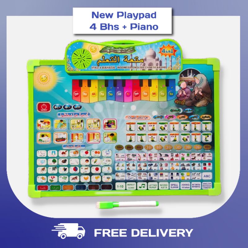 [✔COD] NEW IPAD PAPAN TULIS PLAYPAD MUSLIM 4 BHS PIANO MAINAN EDUKASI ANAK MUSLIM LAMPU LED