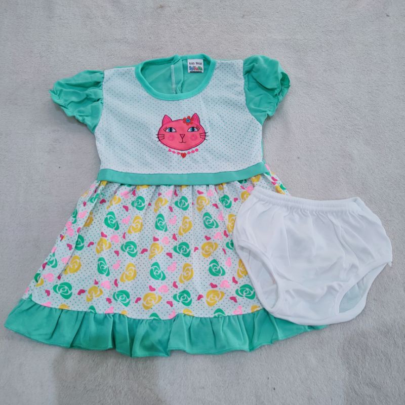 Dress Newborn 3 4 5 6 7 8 9 Bulan -1Tahun gaun baby motif Free celana Dalam