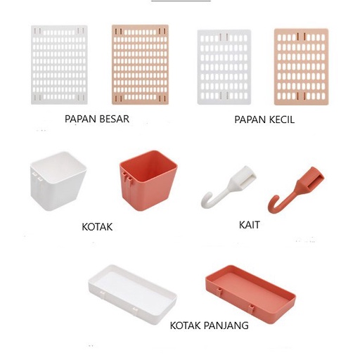 Rak gantung dinding dengan lubang kait untuk penyimpanan barang&amp;kunci