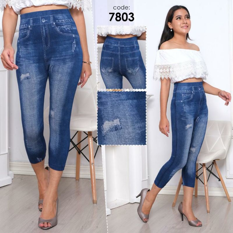 LEGGING JEANS / LEGGING MOTIF JEANS / LEGGING 7/8 7803 / CELANA WANITA