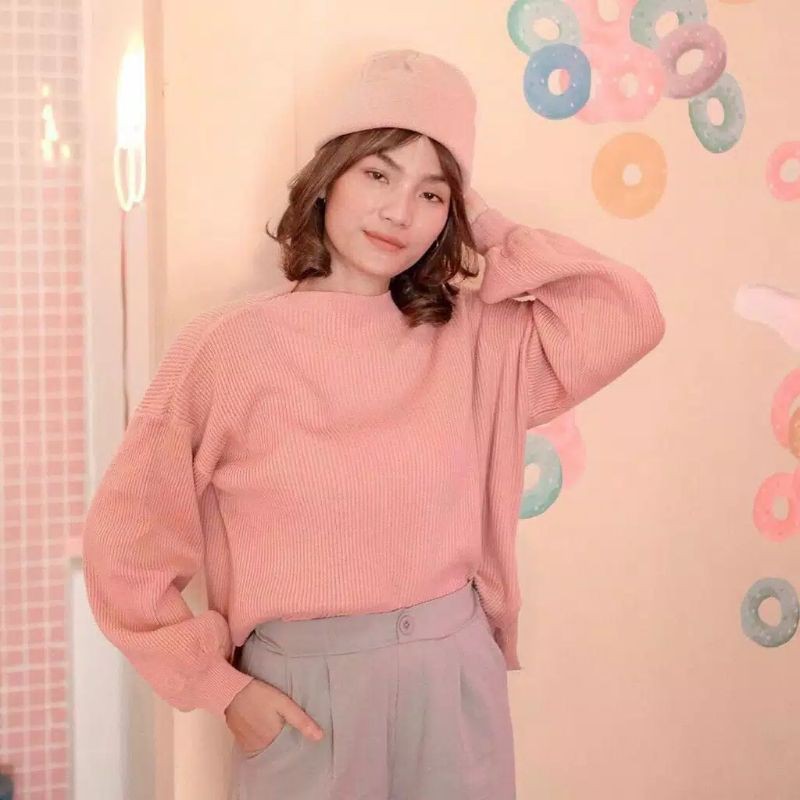 blouse rajut model balon premium