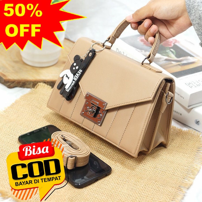 PROMO Tas Selempang Kotak Wanita Bordir 2in1 Kunci Putar Tas Selempang Wanita Kekinian Tas ootd 01