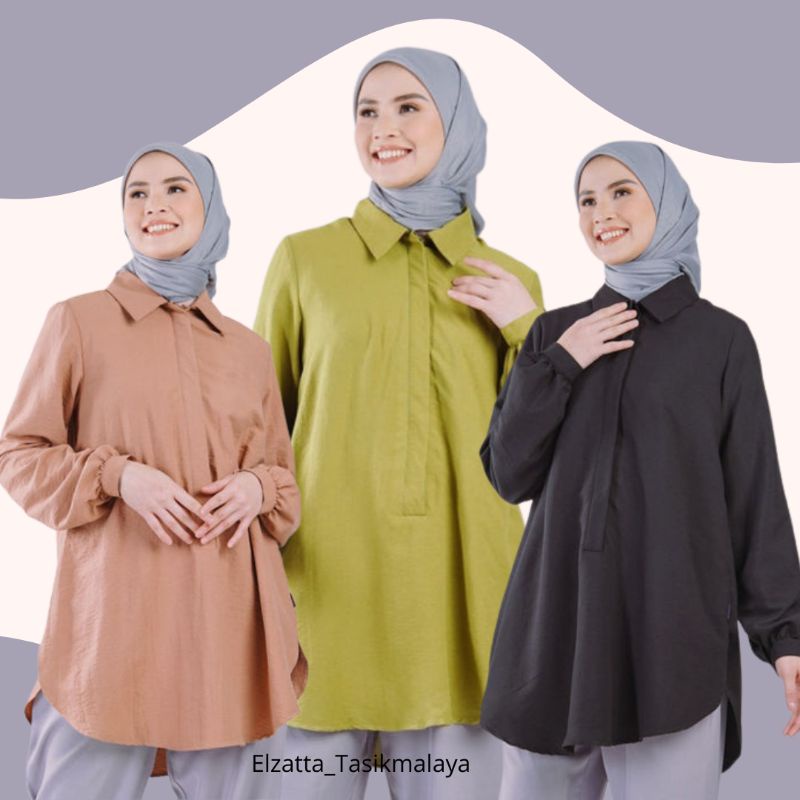 ELZATTA TUNIK POLOS ATASAN WANITA KEMEJA POLOS TUNIK CRINGKLE OVALIA TUNIK ELZATTA ORIGINAL