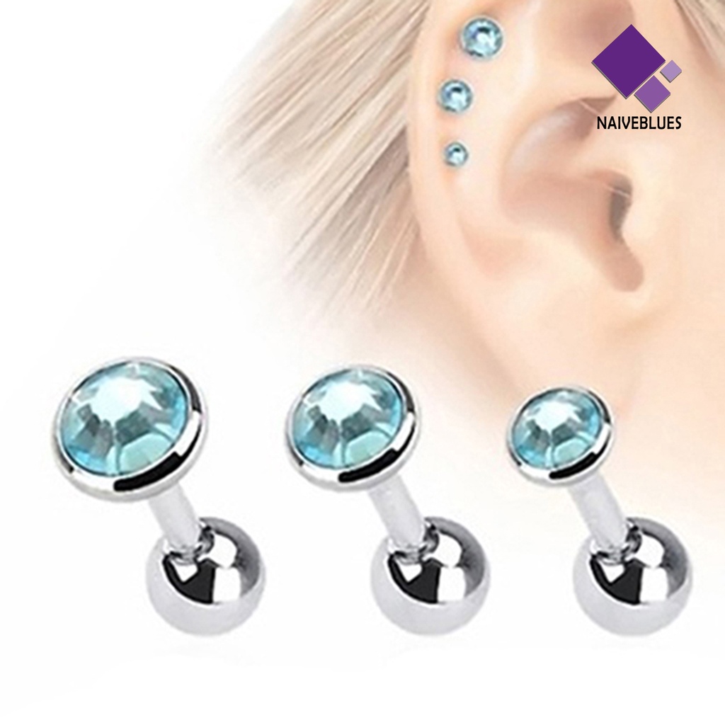 3pcs / Set Anting Stud Bentuk Bulat Bahan Stainless Steel Untuk Wanita