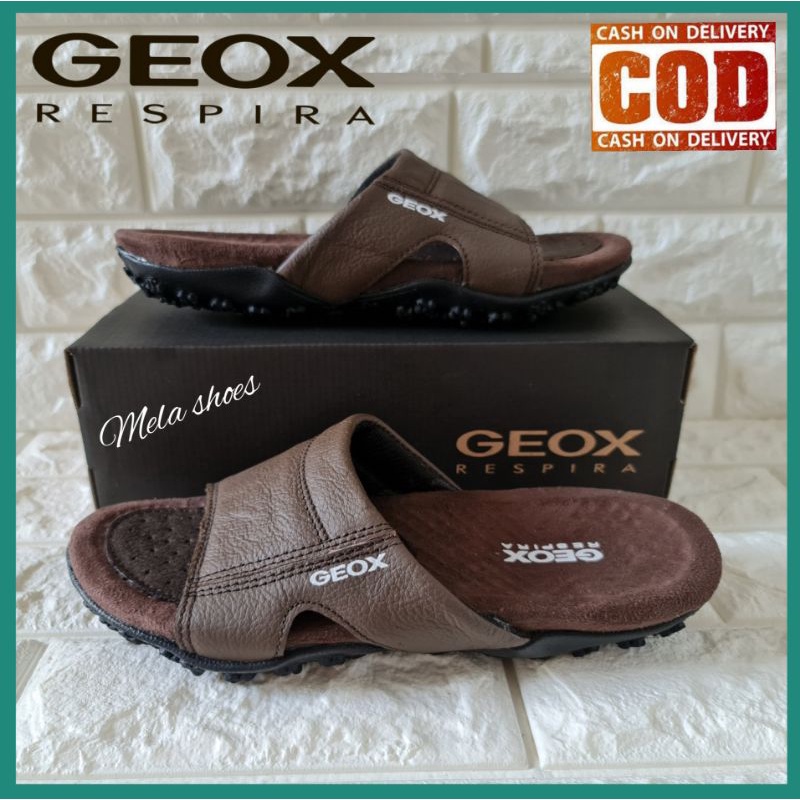 SANDAL SELOP PRIA GEOX_RESPIRA KULIT ASLI / SENDAL COWOK SLIDE RINGAN EMPUK / SANDAL FORMAL KASUAL LEBARAN LAKI LAKI ASLI KULIT