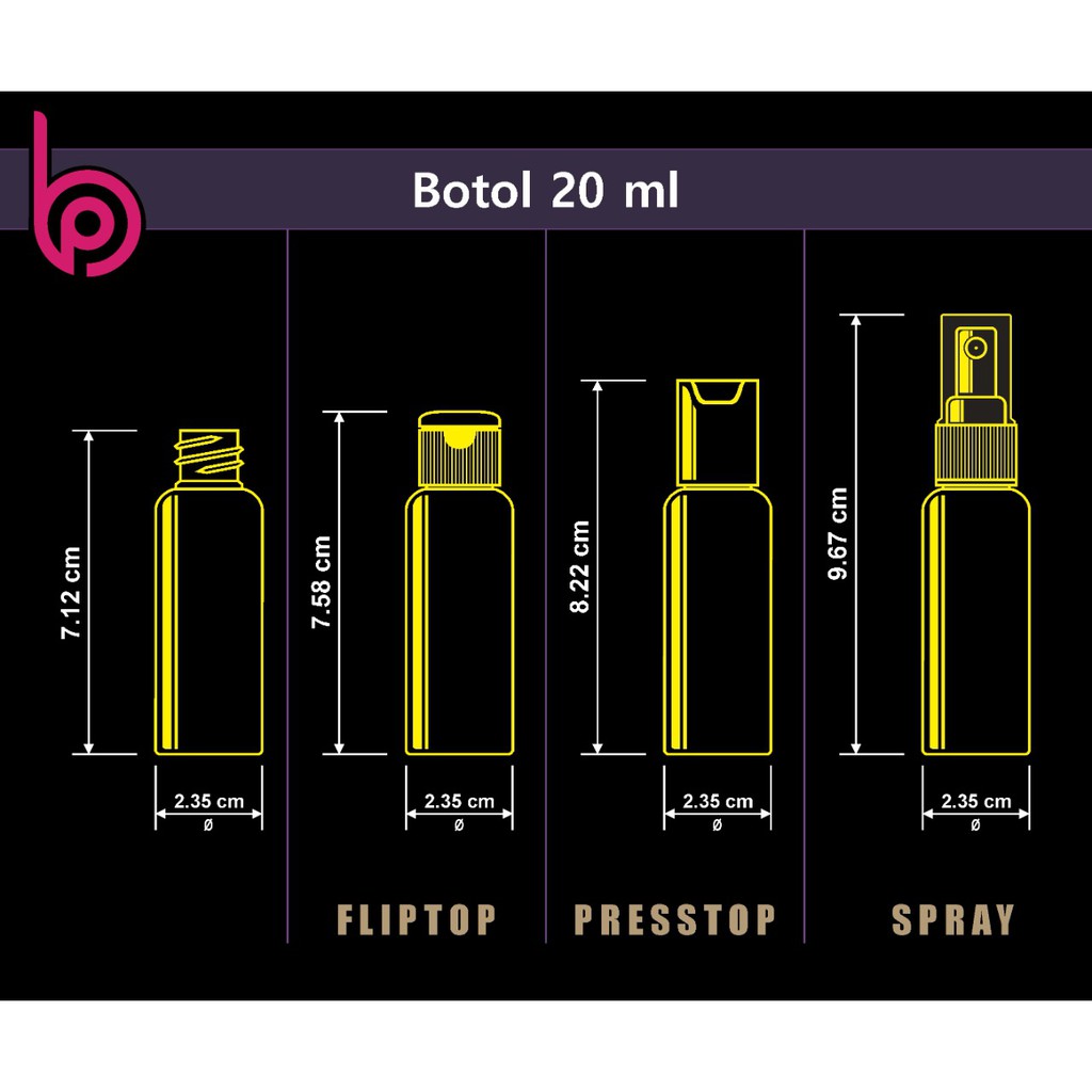 Botol Plastik PET 20ml BR Bening Tutup Fliptop