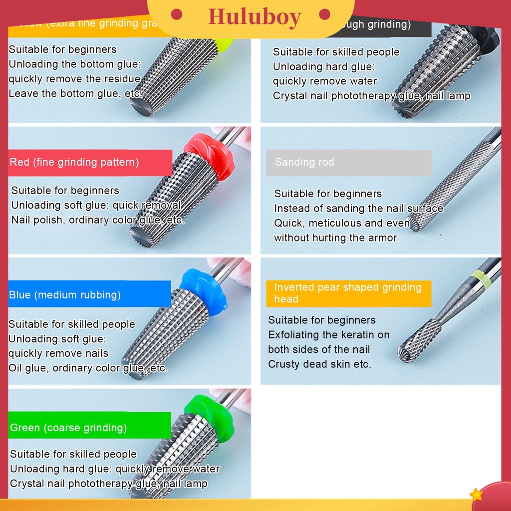 Huluboy Huluboy♡ Mata Bor Pengikir Kuku Bahan Tungsten Steel Tahan Lama Untuk Manicure