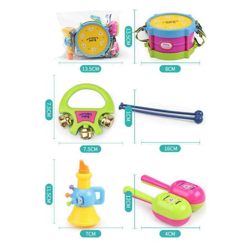 JOKEJOLLY Mainan Musik Bayi Drum Trumpet Band Toy 5PCs