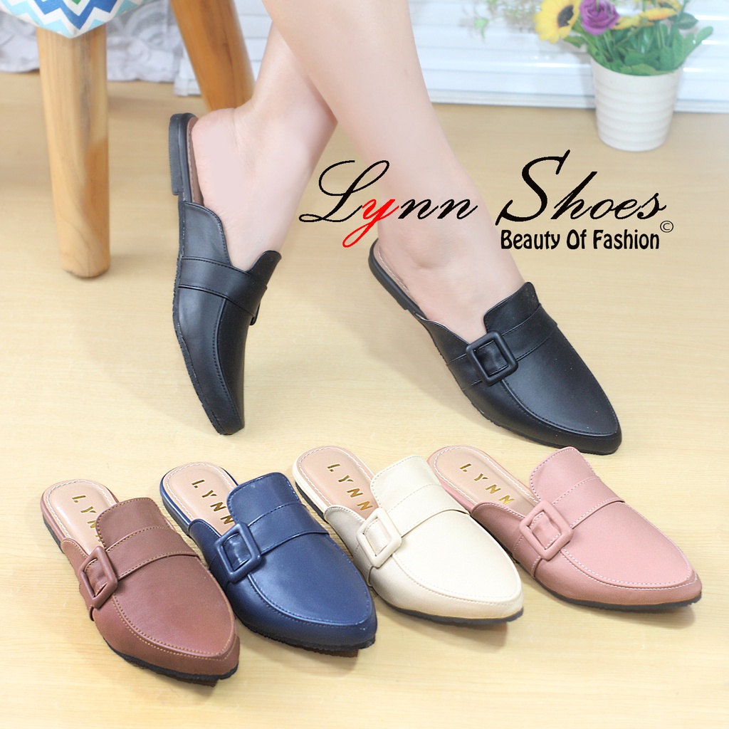 Lynn Sendal Selop Flat Wanita Exclusive S10U - Biru / Coklat / Cream / Hitam / Pink