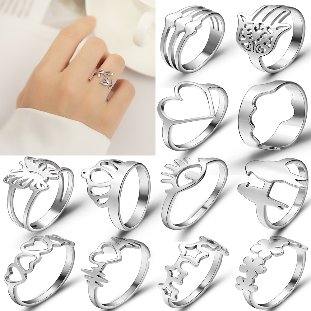 Butterfly Cincin Ekor Desain Kupu-Kupu Love Ecg Bahan Stainless Steel Tahan Air Anti Karat Untuk Pasangan