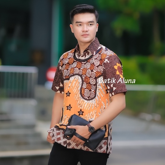 BATIK PRIA Batik Pria Lengan Pendek Premium Modern Full Furing Original BAJU BATIK PRIA Kemeja Batik Pria Cowok Laki Laki Lengan Pendek Reguler FASHION BATIK ALUNA