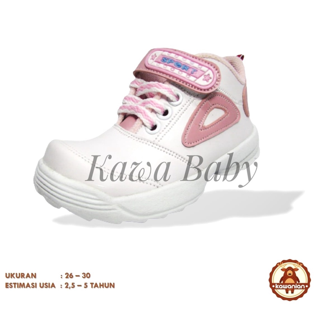 Sepatu anak perempuan premium sporty white Pink seri D