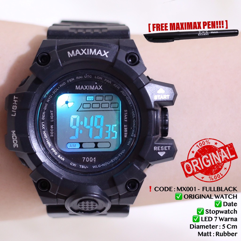 Jam tangan digital pria wanita FREE PUPLEN MAXIMAX model gshock LED watch MX7001
