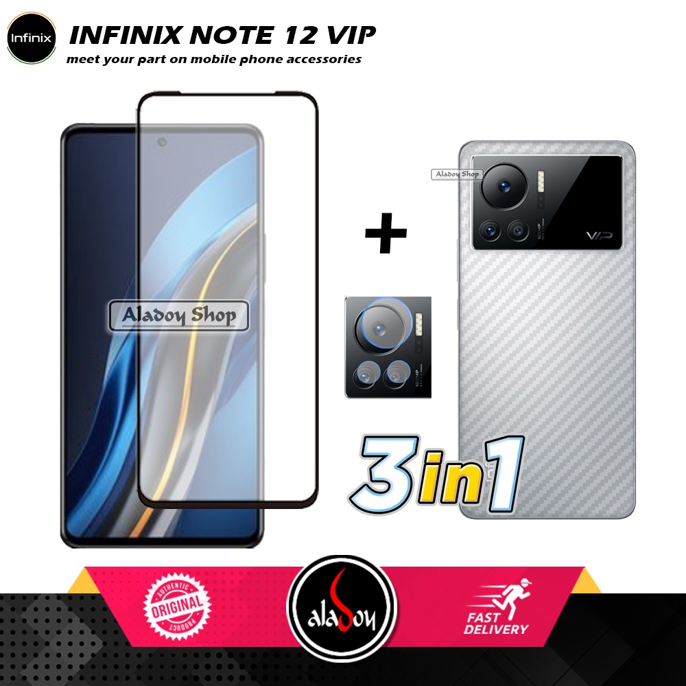 PAKET 3 IN 1 Tempered Glass Layar Infinix Note 12 VIP 2022 Free Tempered Glass Camera dan Skin Carbon