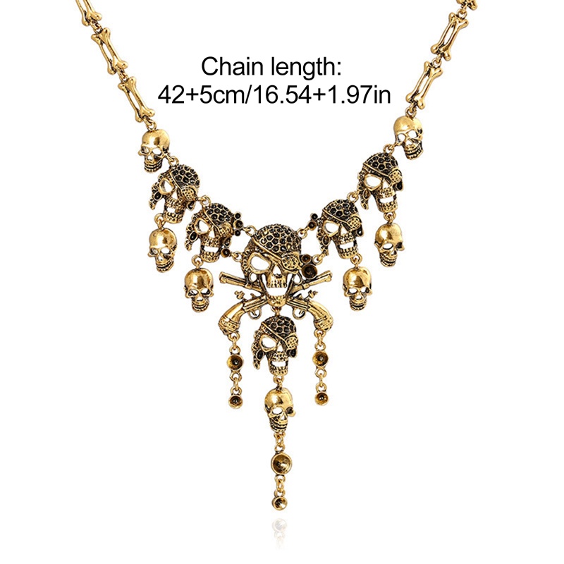 Kalung Liontin Tengkorak Bahan Metal Gaya Retro Punk Untuk Pria Dan Wanita