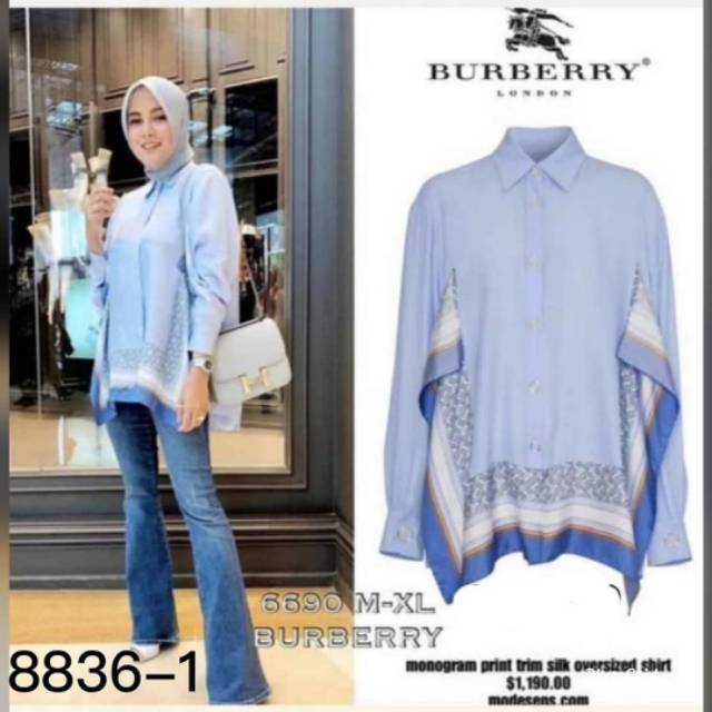 Kemeja Olla ramlan monogram print burbery