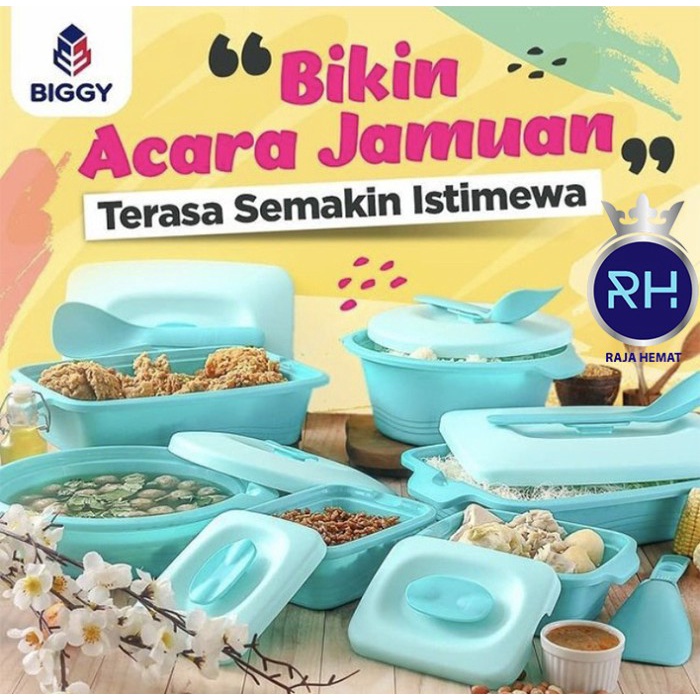 Saji Prasmanan - Biggy Aquamarine Tempat Kotak Piknik Set Prasmanan 6 Pcs