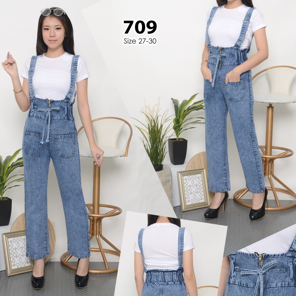 MC girl Celana Jeans Overall / Celana Kodok Jeans Wanita / Jumpsuit Jeans