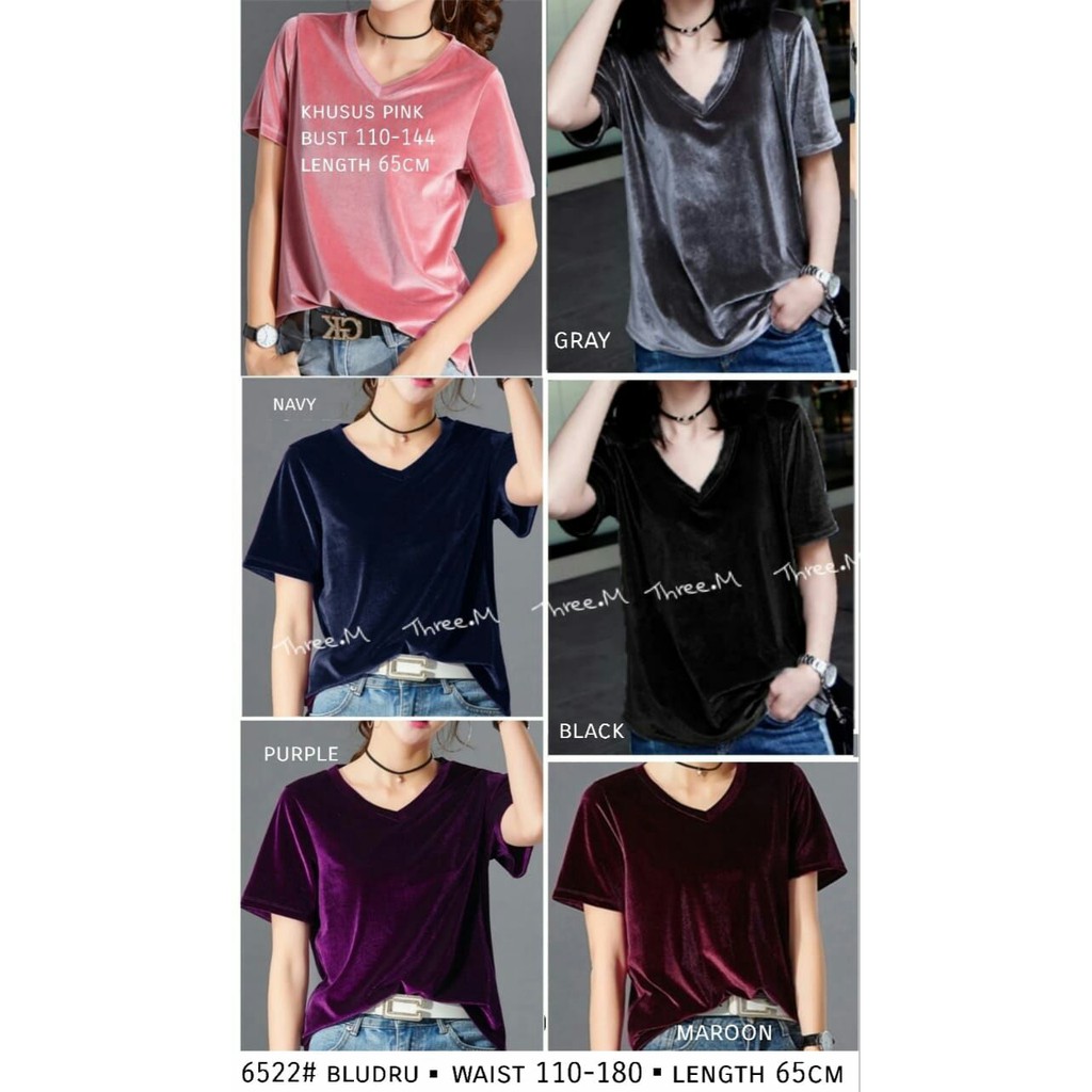 atasan wanita bahan bludru /v neck top murah import