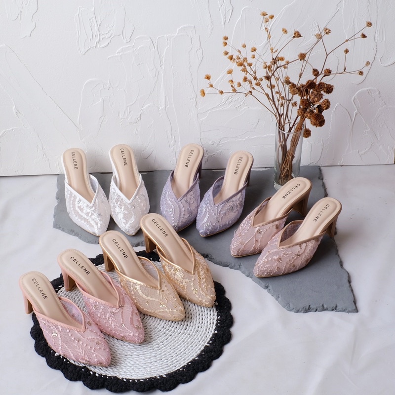 CELLENE Velo Lace Heels / brukat heels wanita 7cm wedding shoes