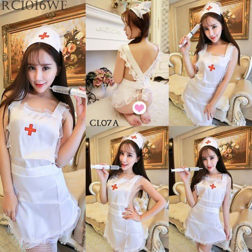 [LIMITED STOCK] KOSTUM SEXY LINGERIE CELEMEK NURSE BAJU KOSTUM PERAWAT SEKSI PUTIH CL07A