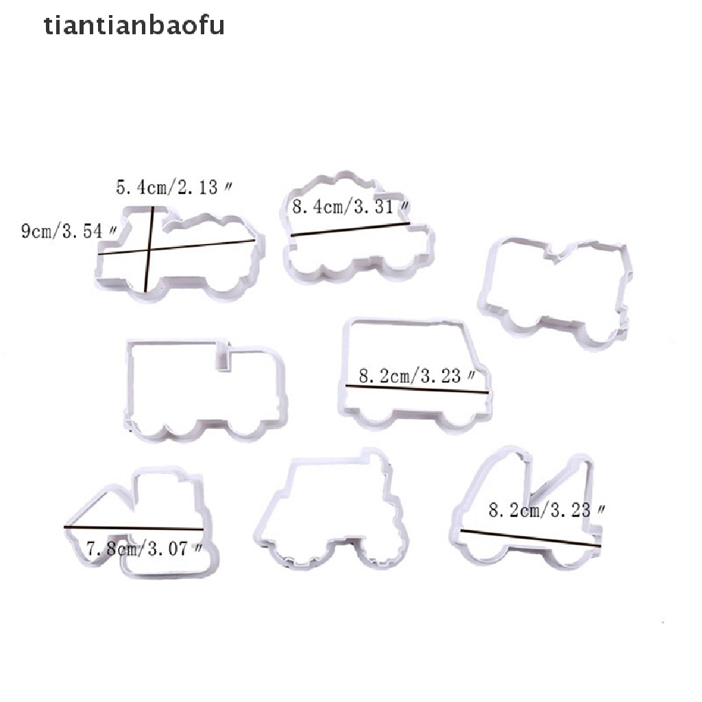 8pcs / Set Cetakan Pemotong Kue Bentuk Kartun Mobil Bahan Plastik